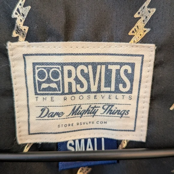 RSVLTS Men's Black Metallic Lightning Bolt Short Sleeve Button Up Shirt Small - Picture 5 of 7